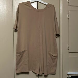 V back romper tan